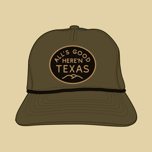 All's Good Guadalupe Snapback Texas Hill Country Provisions Olive Green Double Brushed Twill Mesh Flap