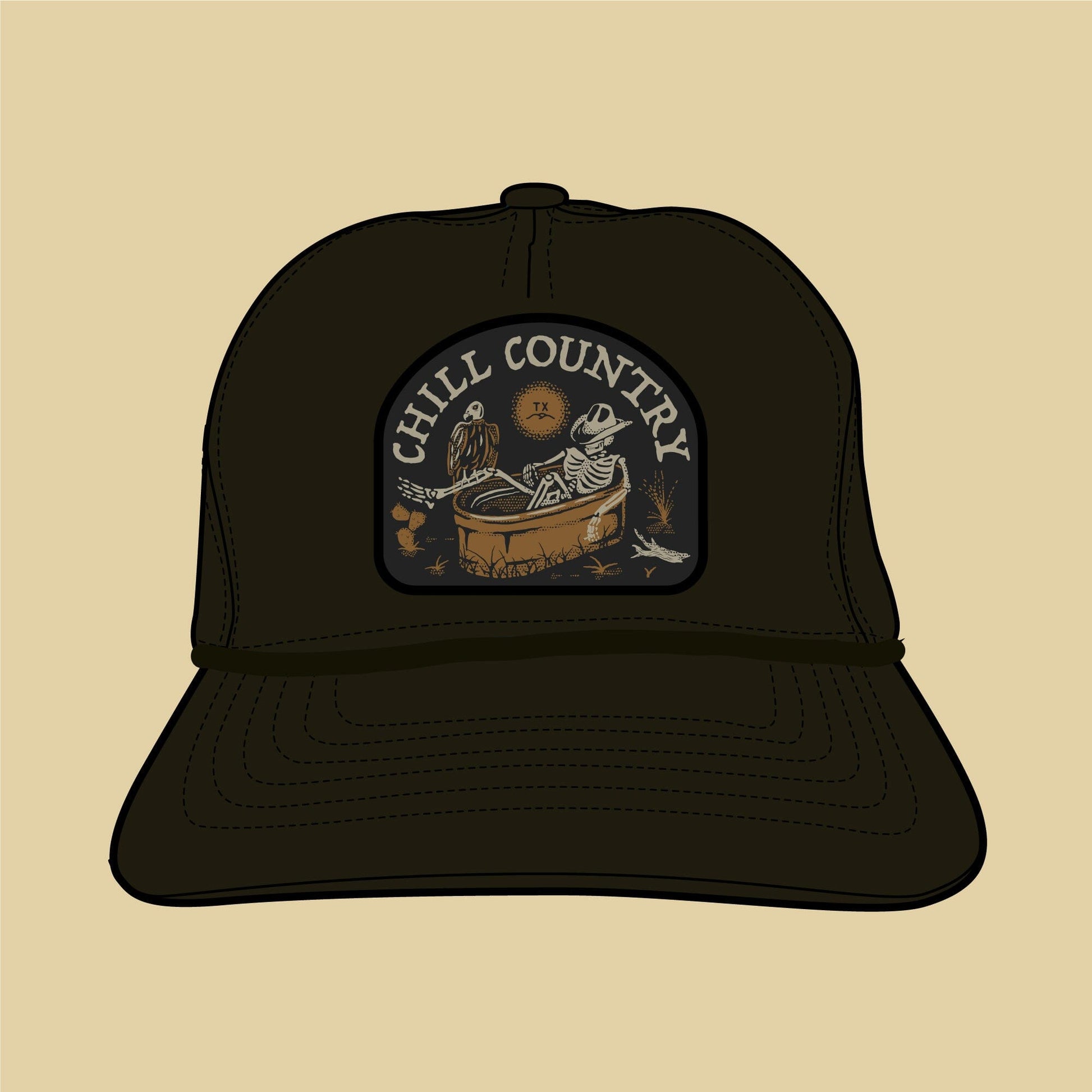 Bone Chillin' Guadalupe Snapback Texas Hill Country Provisions Vintage Black Quick-Dry Nylon Mesh Flap