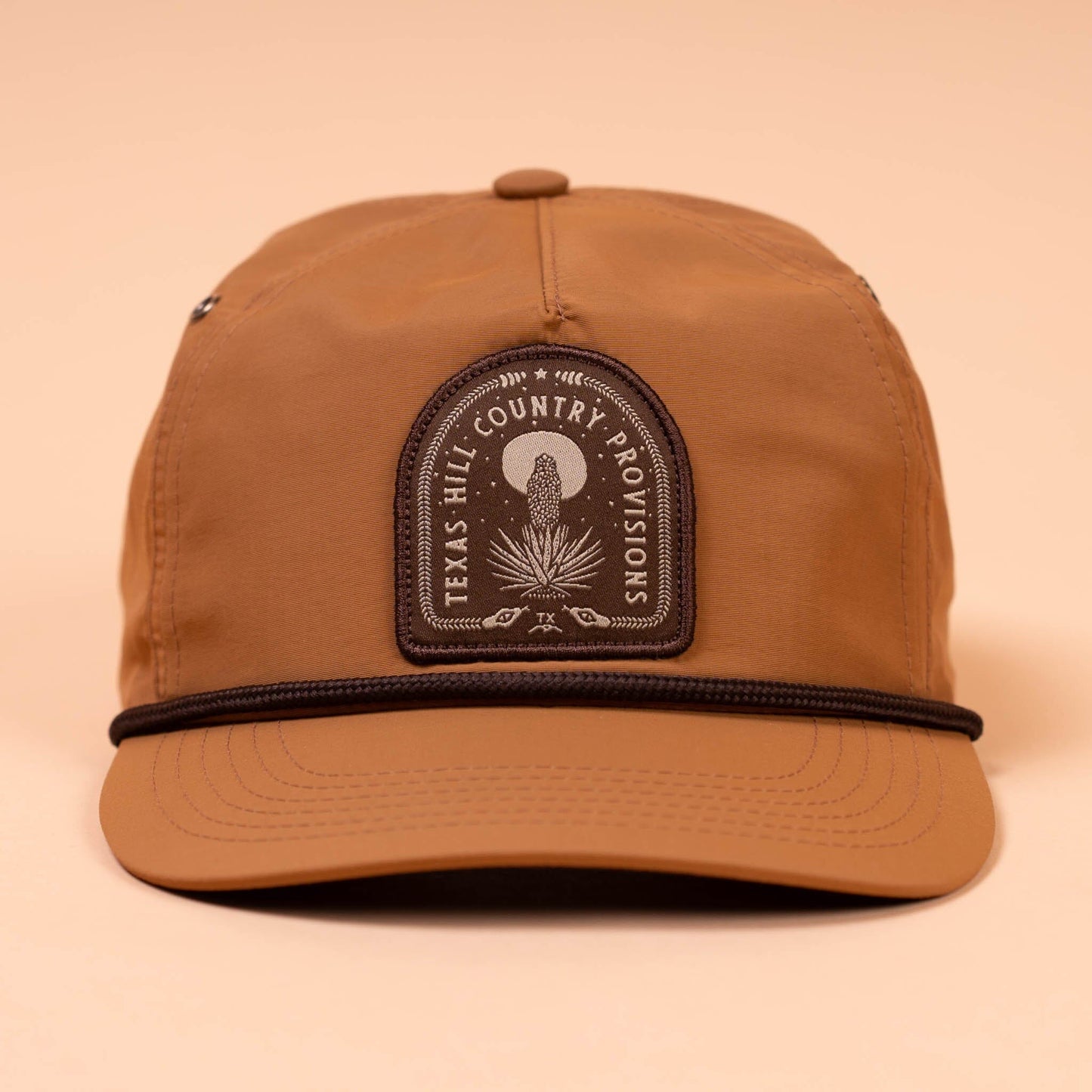 Sacred Ground Guadalupe Snapback Texas Hill Country Provisions Carmel Brown Quick-Dry Nylon Mesh Flap