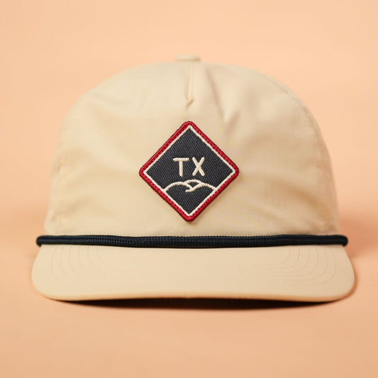 TX Hills Diamond Guadalupe Snapback Texas Hill Country Provisions Vintage White Quick-Dry Nylon Mesh Flap