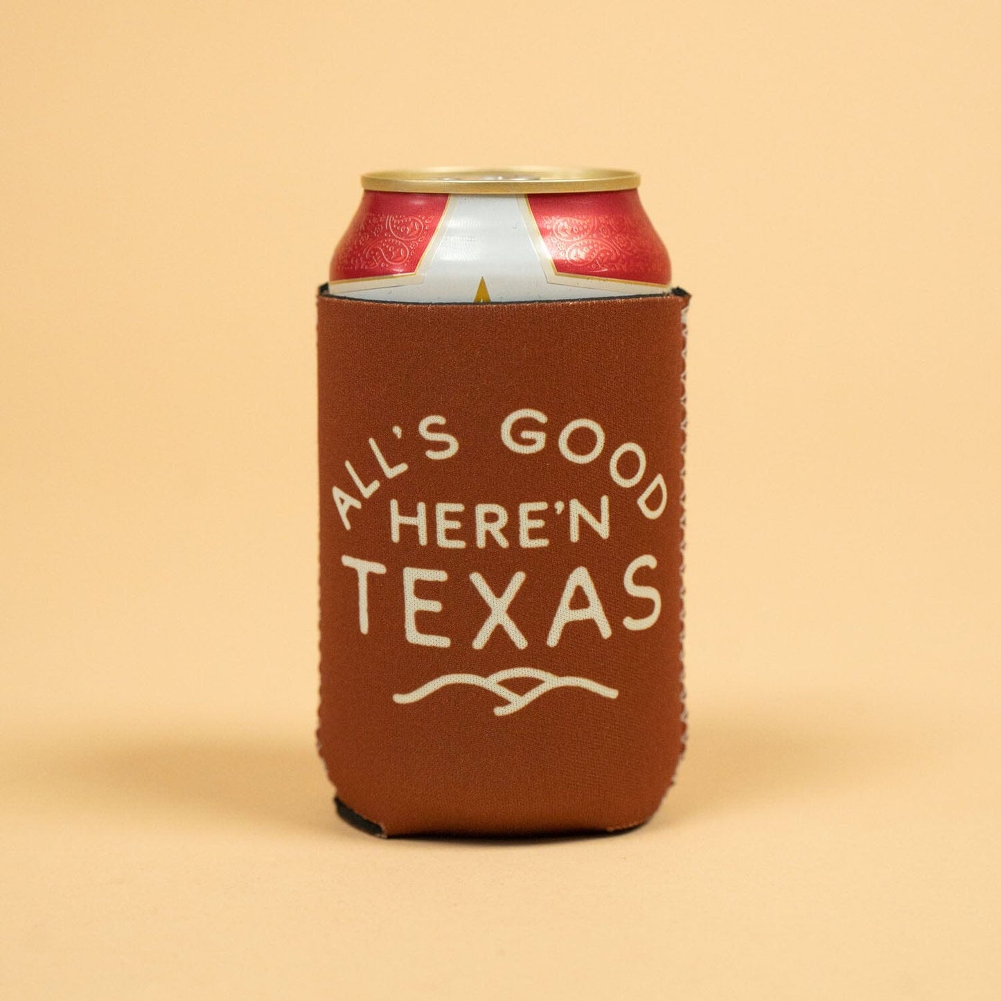 All's Good Neoprene Can Sleeve Texas Hill Country Provisions Cowhide 