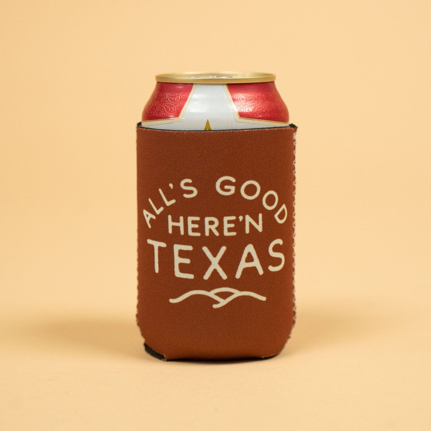 All's Good Neoprene Can Sleeve Texas Hill Country Provisions Cowhide 