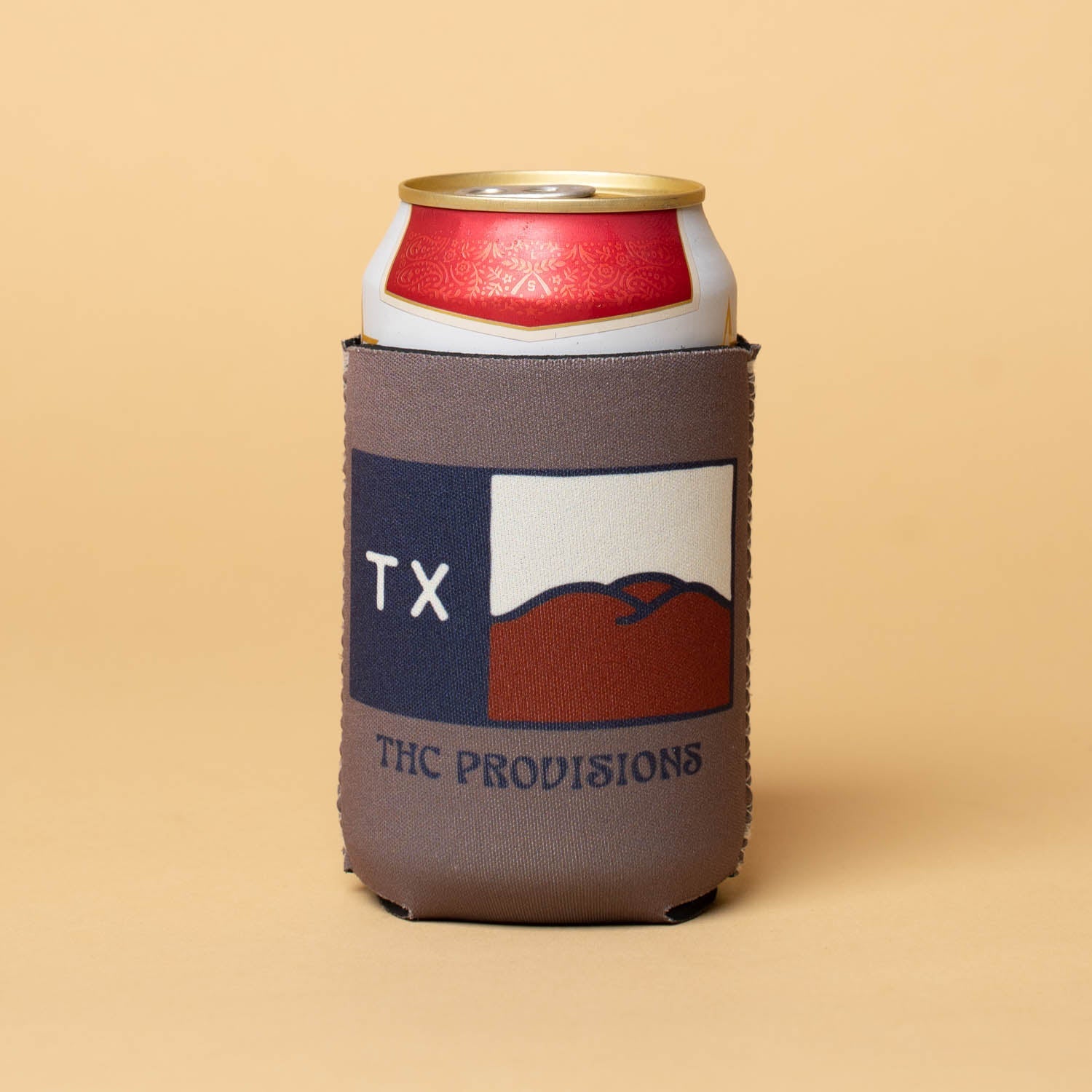 Hill Country Flag Neoprene Can Sleeve THC Provisions Brown 